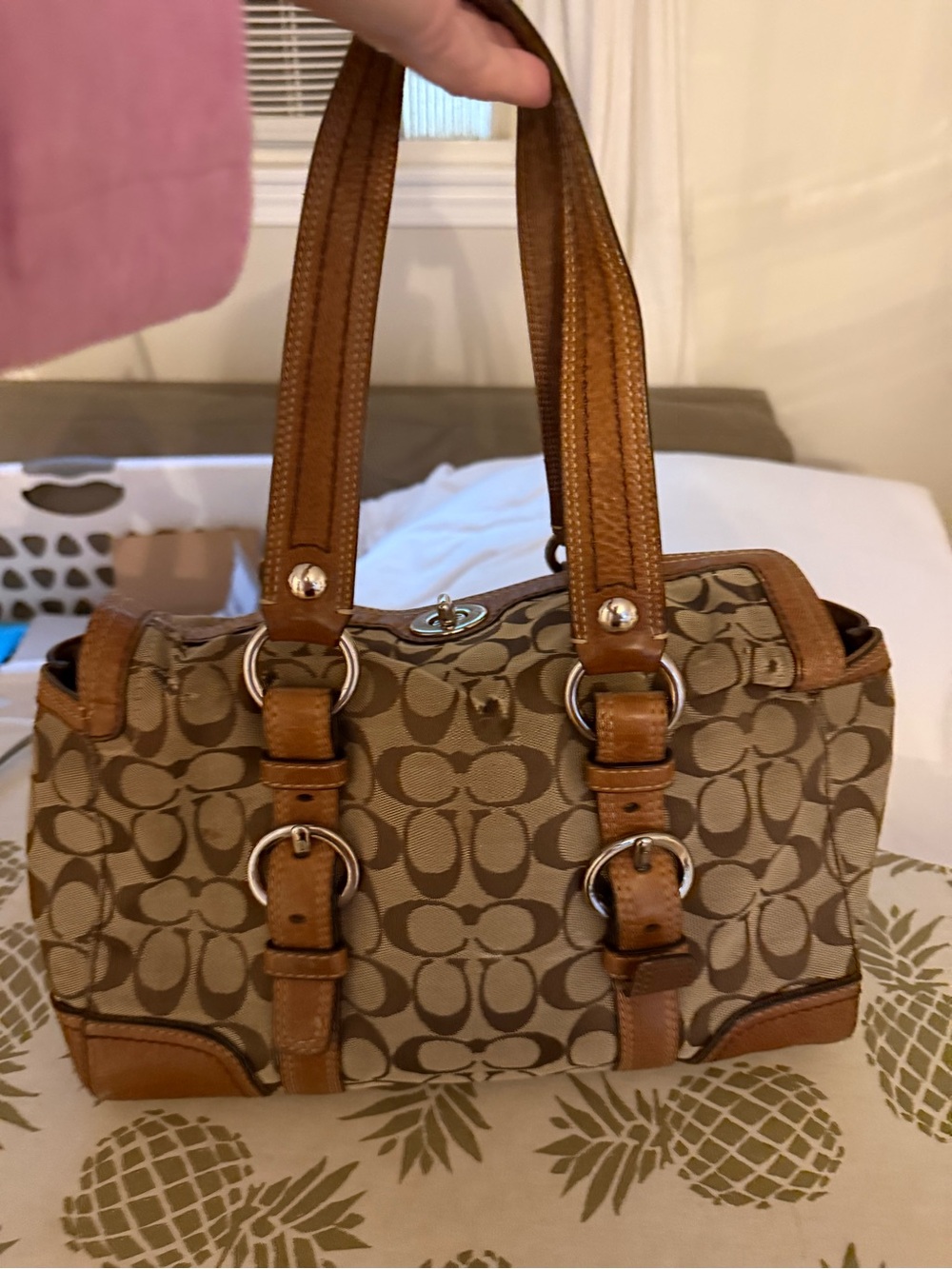 Coach Tan Signature Canvas Shoulder Bag